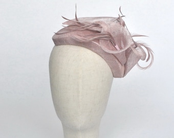 Lilac Sinamay Half Hat with Lily Flowers and Feathers, Lilac Race Day Hat, Lilac Wedding Hat, Lilac Ascot Hat, Lilac Cocktail Hat