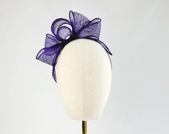 Purple Sinamay Loop Fascinator, Purple Wedding Fascinator, Purple Statement Headband, Purple Race Day Fascinator, Purple Vegan Fascinator