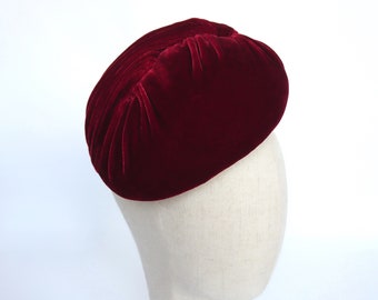 Burgundy Silk Velvet Hat with Pleating, Red Cocktail Hat, Red Wedding Hat, Red Race Day Hat, Red Occasion Hat, Cheltenham Races Hat