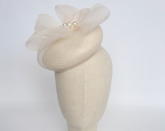 Ivory Straw Hat with Crinoline Loops, Ivory Cocktail Hat, Ivory Race Day Hat, Ivory Occasion Hat, Ivory Ascot Hat, Ivory Wedding Hat