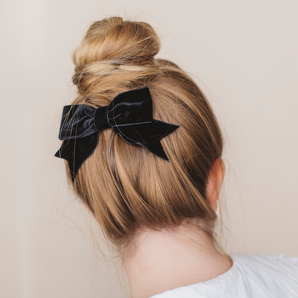 Barrette à cheveux avec noeud en velours noir, Noeud pour cheveux en velours noir classique, Noeud pour cheveux élégant en ruban noir, Barrette à cheveux avec noeud en velours noir rétro