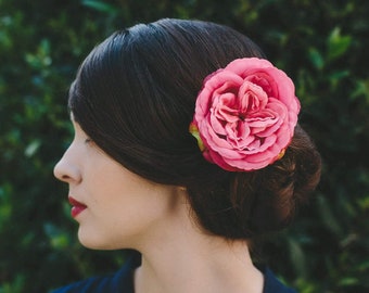 Pink Rose Flower Hair Clip, Pink Vintage Style Rose Hair Flower, Pink Rose Flower Hair Accessory