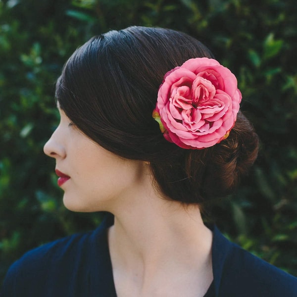 Pink Rose Flower Hair Clip, Pink Vintage Style Rose Hair Flower, Pink Rose Flower Hair Accessory