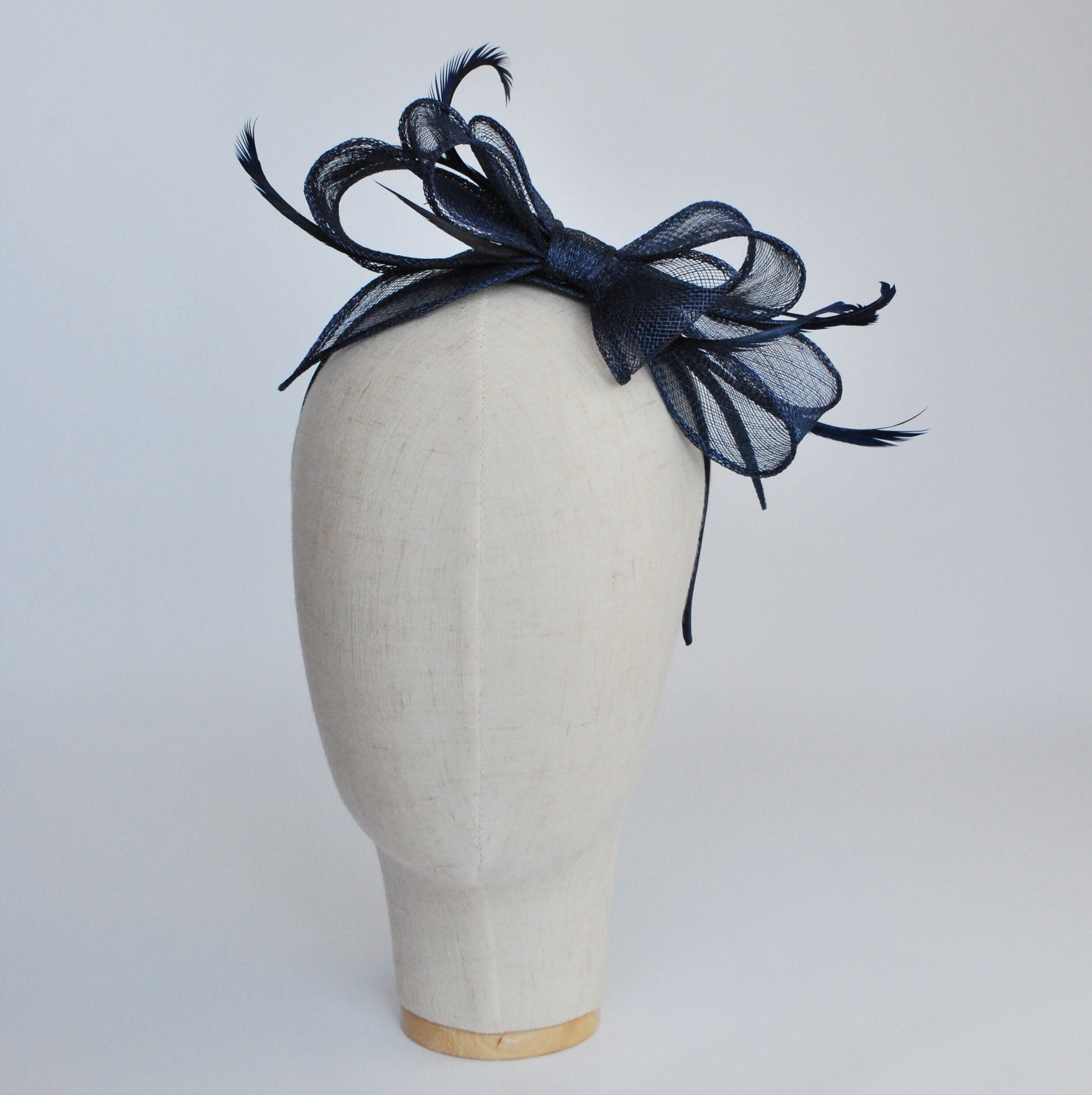 Navy Blue Bow Fascinator With Biot 