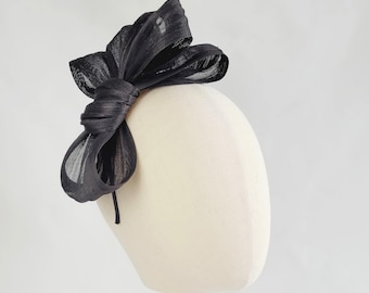 Black Silk Abaca Loop Fascinator, Black Wedding or Race Day Fascinator
