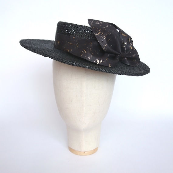 Paper Straw Boater Hat Cork Leather Bow 