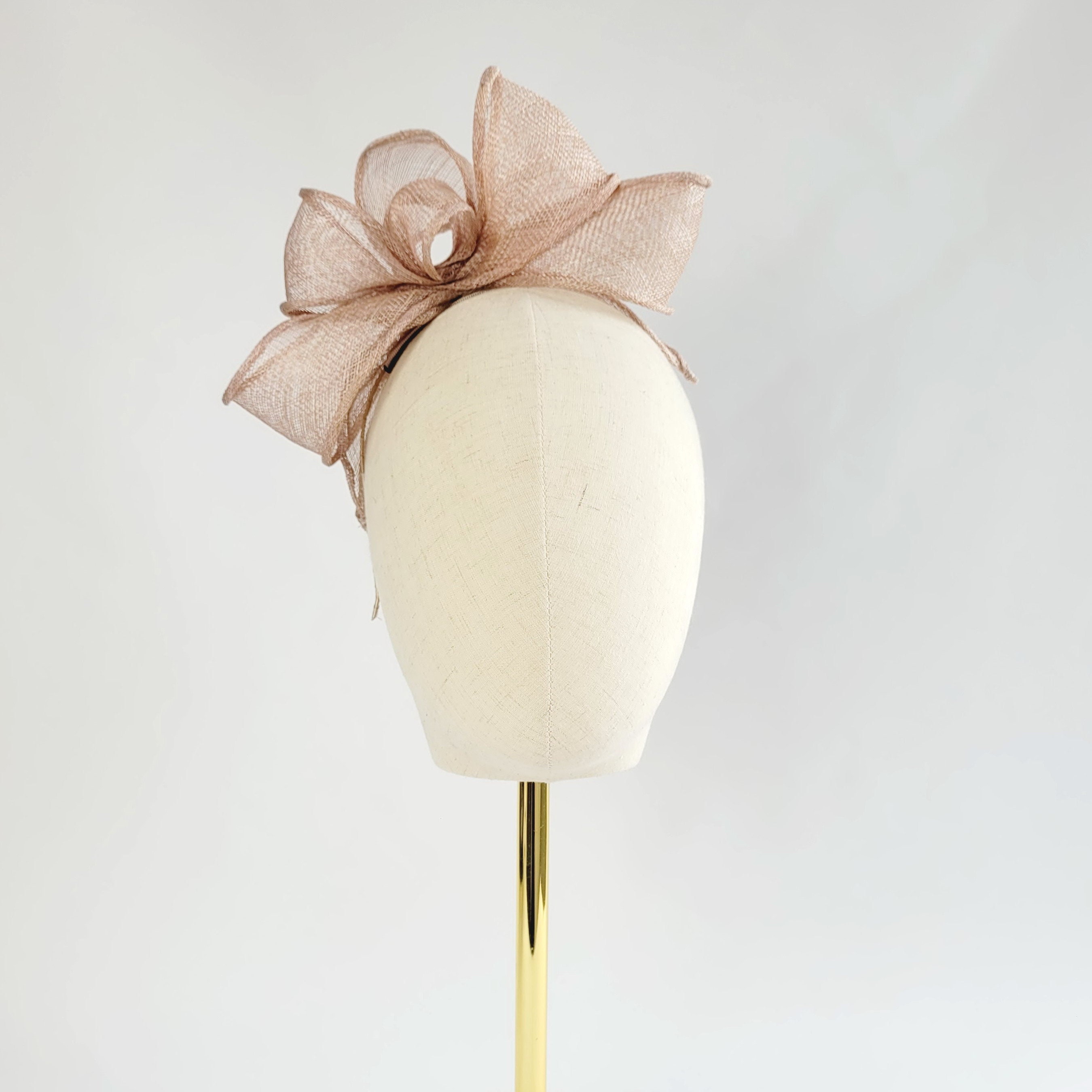 Gold Sinamay Loop Fascinator, Wedding Statement Headband, Race Day Vegan Fascinator