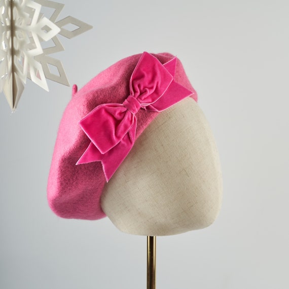Bubblegum Pink Wool Felt Beret Hat With 