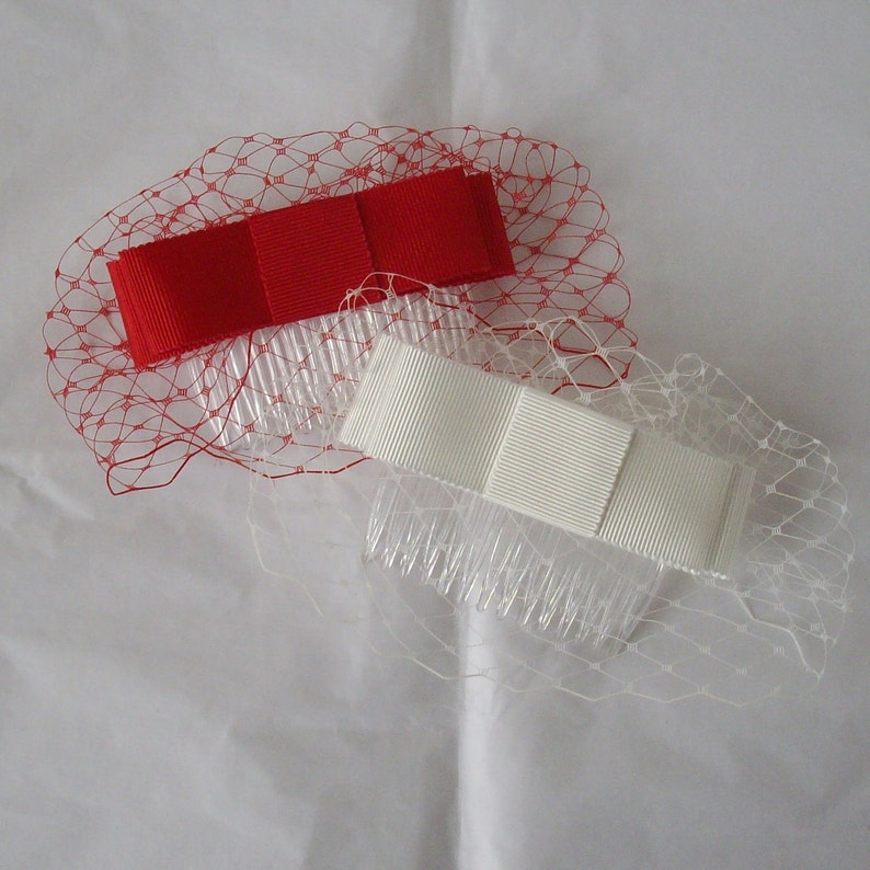 Ivory Ribbon Bow Hair Comb with Veiling Ivory Ribbon | Etsy