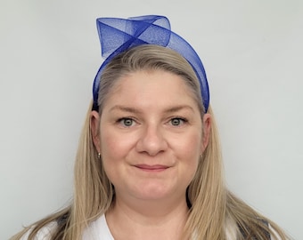 Royal Blue Crinoline Knot Headband, Royal Blue Fascinator Headband, Blue Statement Headband, Blue Bandeau Headband, Blue Wedding Fascinator
