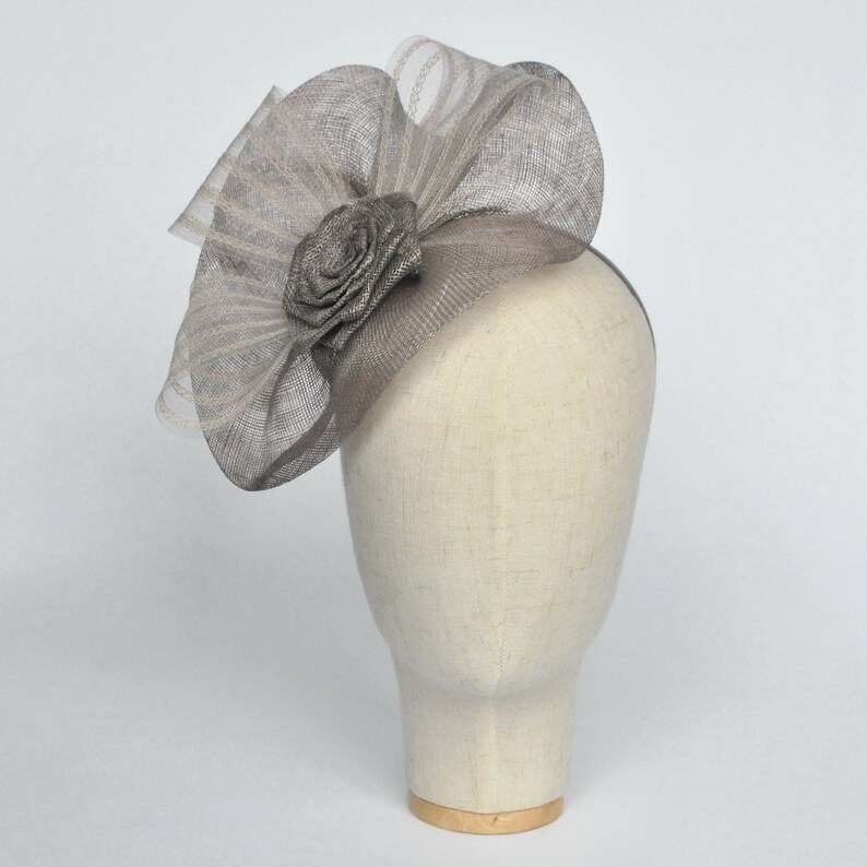 Silver Grey Disc Saucer Fascinator with Crinoline and Rose Etsy
