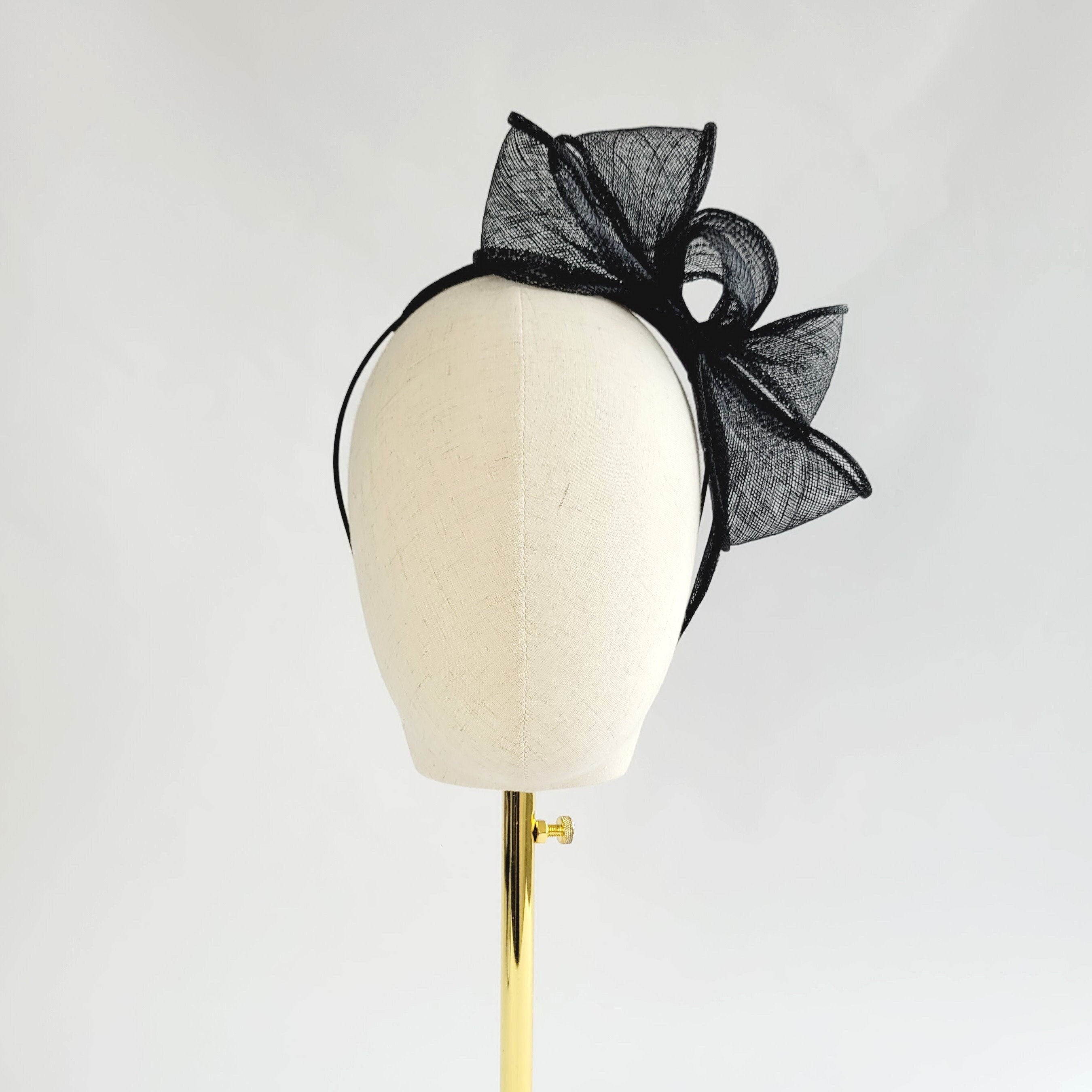 Black Sinamay Loop Fascinator, Wedding Statement Headband, Race Day Vegan Fascinator