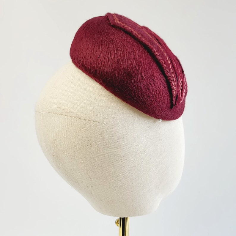 Maroon Felt Hat with Embroidery, Wine Red Cocktail Hat, Burgundy Red Wedding Hat, Red Race Day Hat, Red Occasion Hat, Cheltenham Races Hat image 5