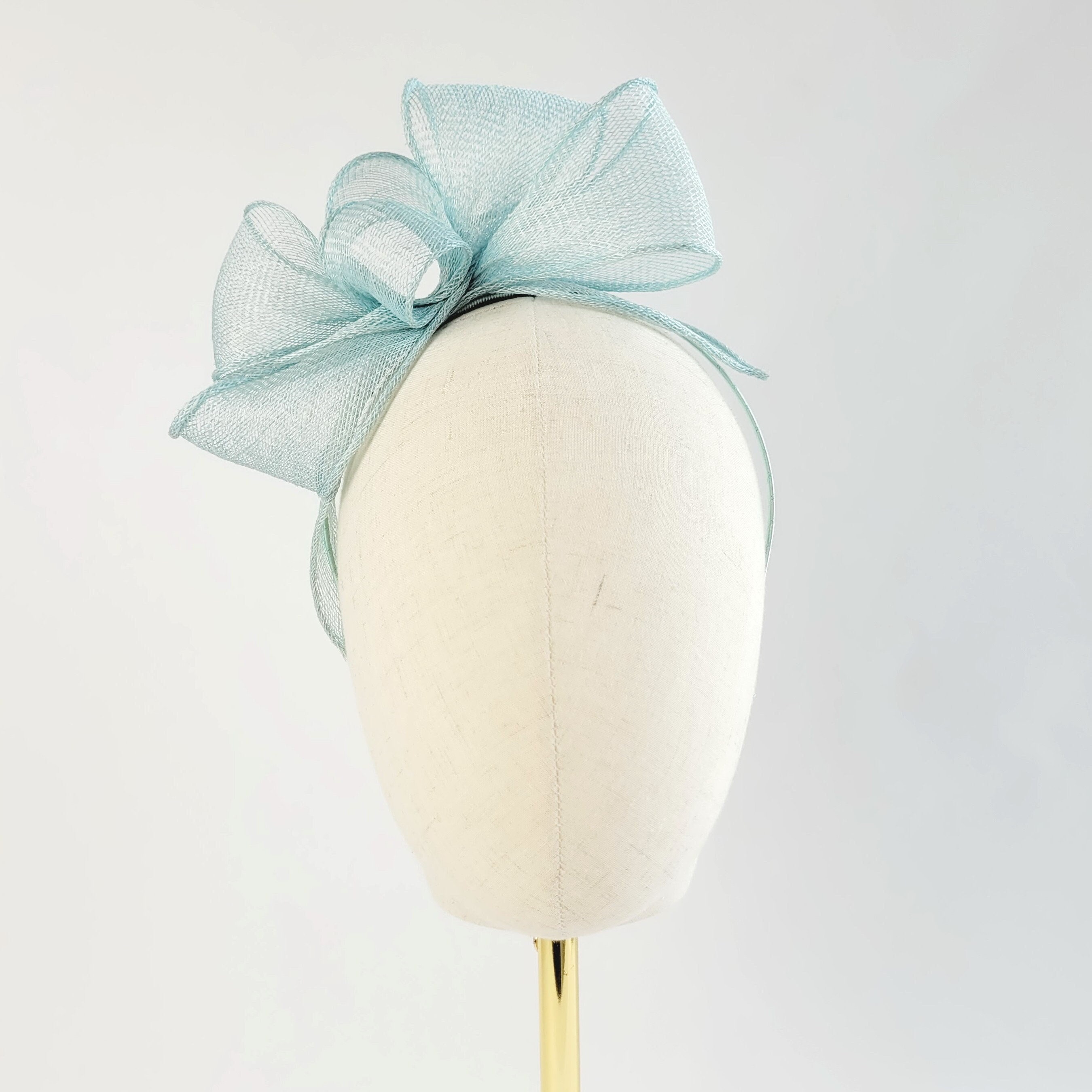 Aqua Blue Sinamay Loop Fascinator, Wedding Statement Headband, Race Day Vegan Fascinator