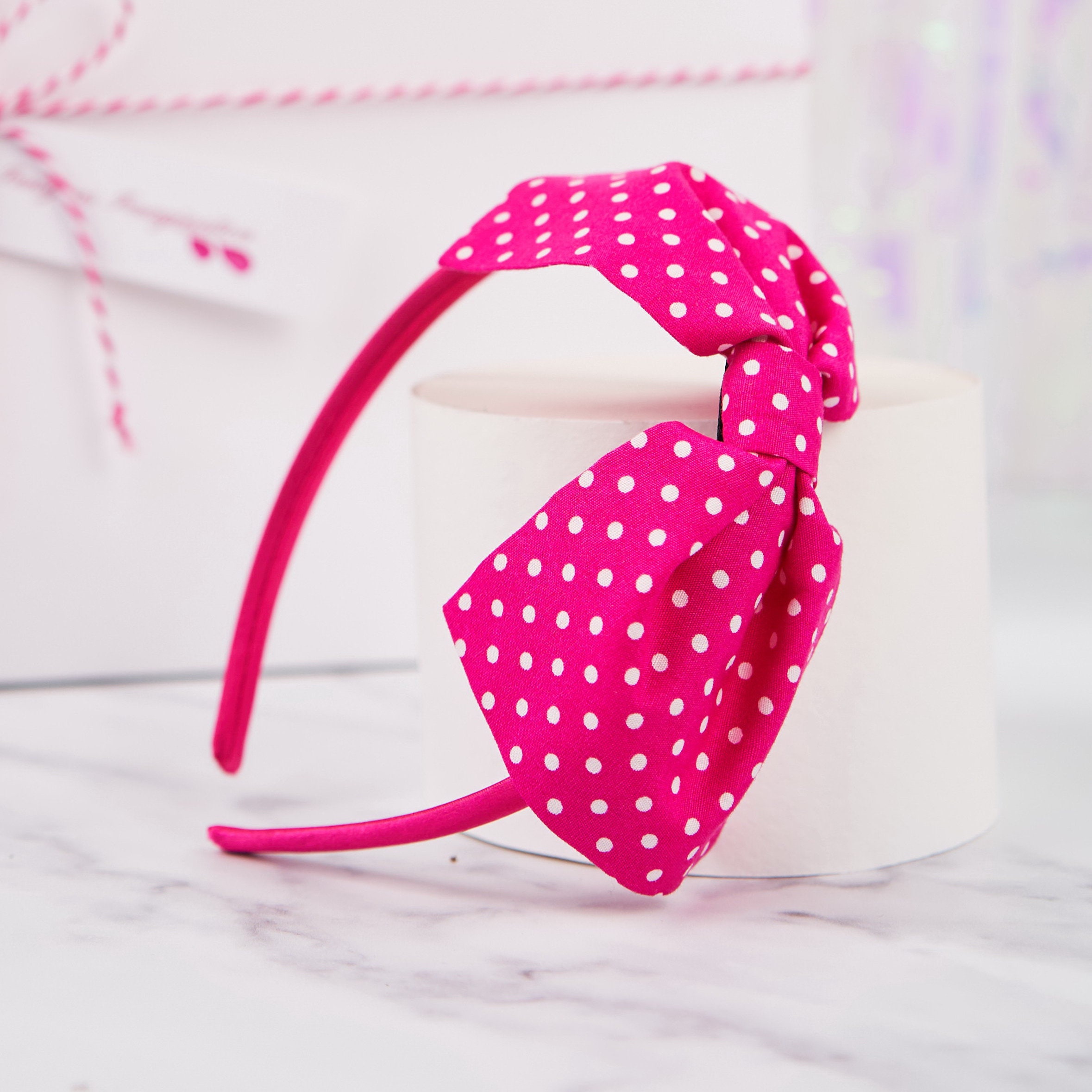 Hot Pink Polka Dot Headband and Bow Hair Clip Gift Box Set - Etsy UK