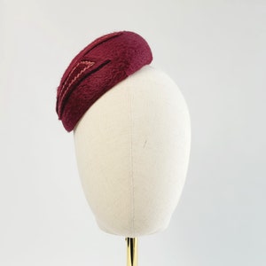 Maroon Felt Hat with Embroidery, Wine Red Cocktail Hat, Burgundy Red Wedding Hat, Red Race Day Hat, Red Occasion Hat, Cheltenham Races Hat image 3
