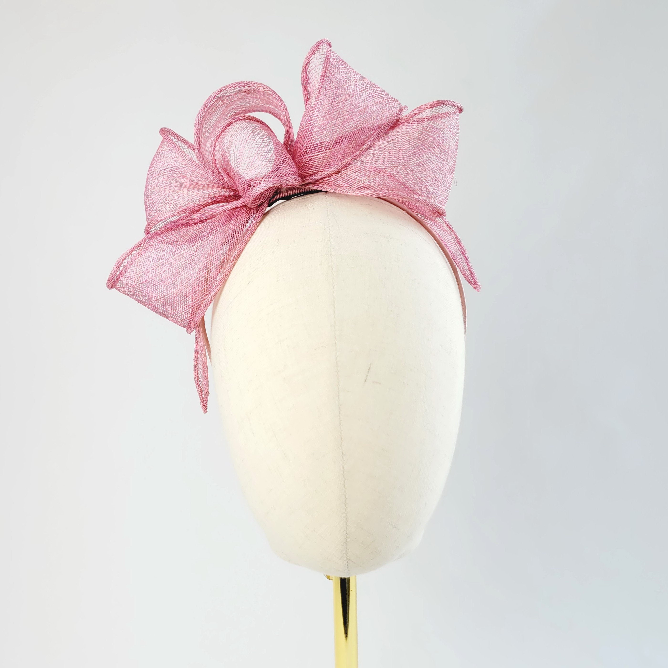 Dusky Pink Sinamay Loop Fascinator, Wedding Statement Headband, Race Day Vegan Fascinator