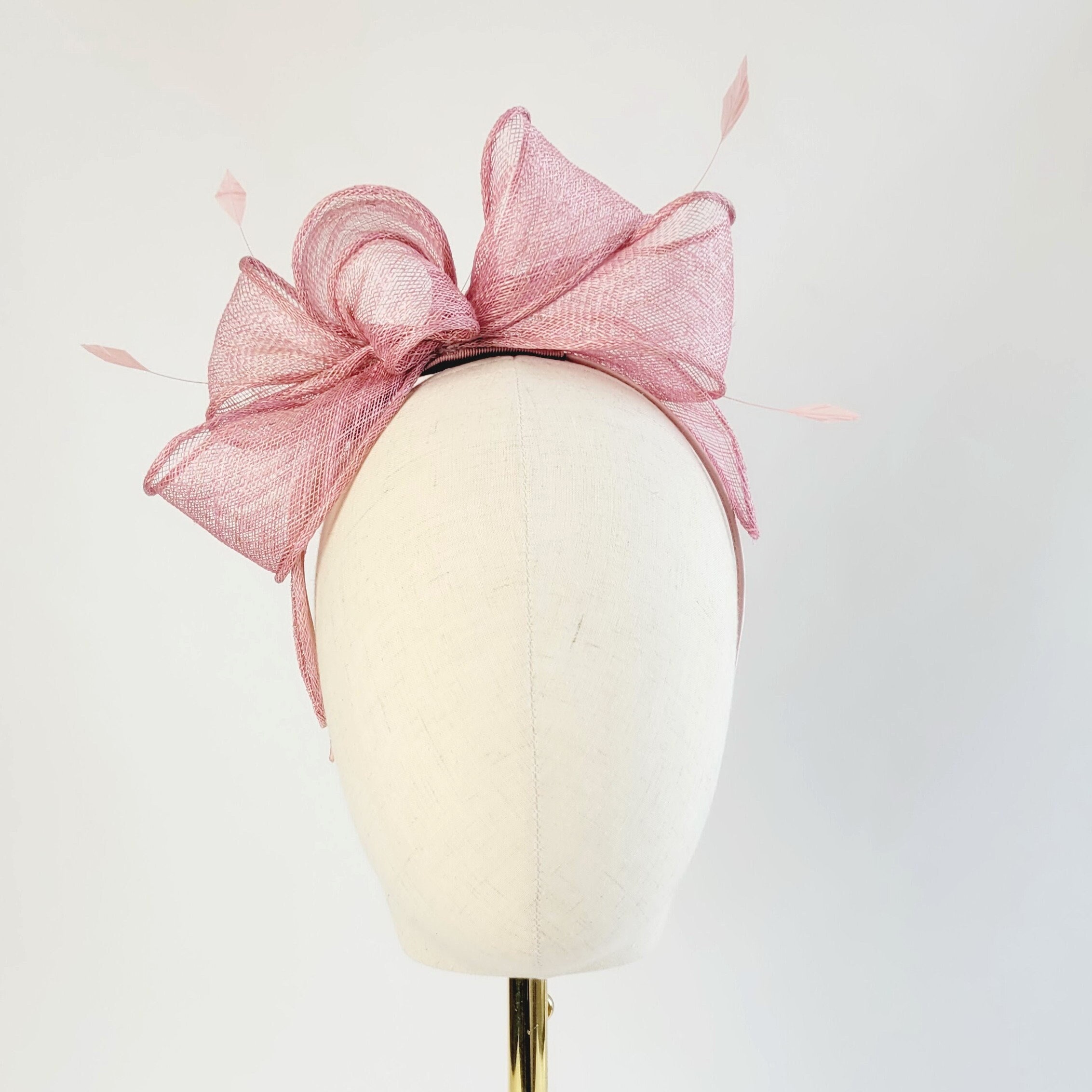 Dusky Pink Loop Fascinator With Coque Feathers, Sinamay Fascinator, Wedding Race Day Hatinator