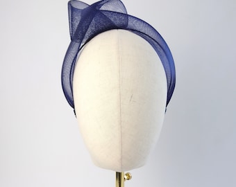 Navy Blue Minimalist Fascinator, Modern and Contemporary Occasion Headwear for Formal Events