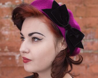 Magenta Purple Beret Hat With Magenta 