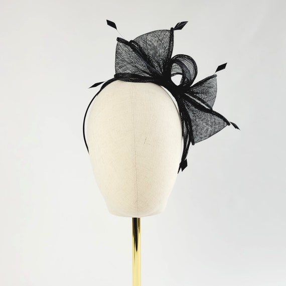 Black Loop Fascinator with Coque Feathers, Black Sinamay Fascinator, Black Wedding Fascinator, Black Hatinator, Black Race Day Fascinator