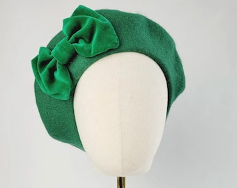 Green French Beret , Painters Hat, Women Felt Beret, Women  display picture 3