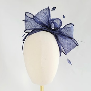 Navy Blue Loop Fascinator with Coque Feathers, Navy Sinamay Fascinator, Navy Wedding Fascinator, Navy Hatinator, Navy Race Day Fascinator