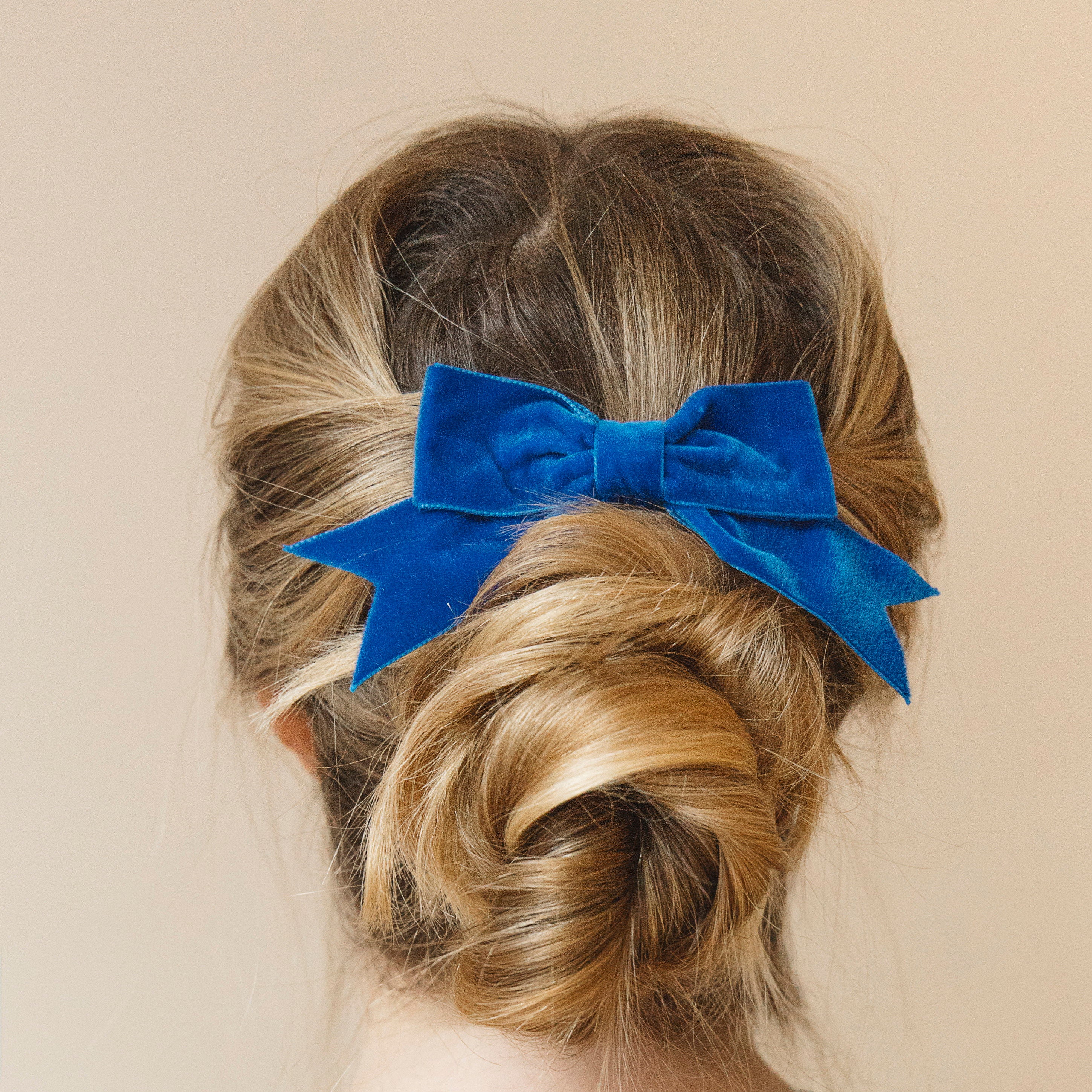 Royal Blue Velvet Ribbon Bow Hair Clip, Classic Royal Blue Velvet