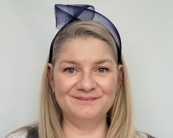 Navy Blue Crinoline Knot Headband, Navy Mesh Fascinator Headband, Navy Statement Headband, Navy Bandeau Headband, Navy Wedding Fascinator