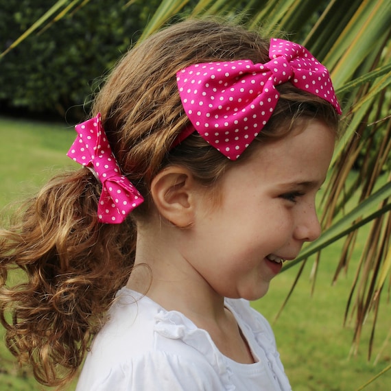 Hot Pink Polka Dot Headband and Bow Hair Clip Gift Box Set Hair