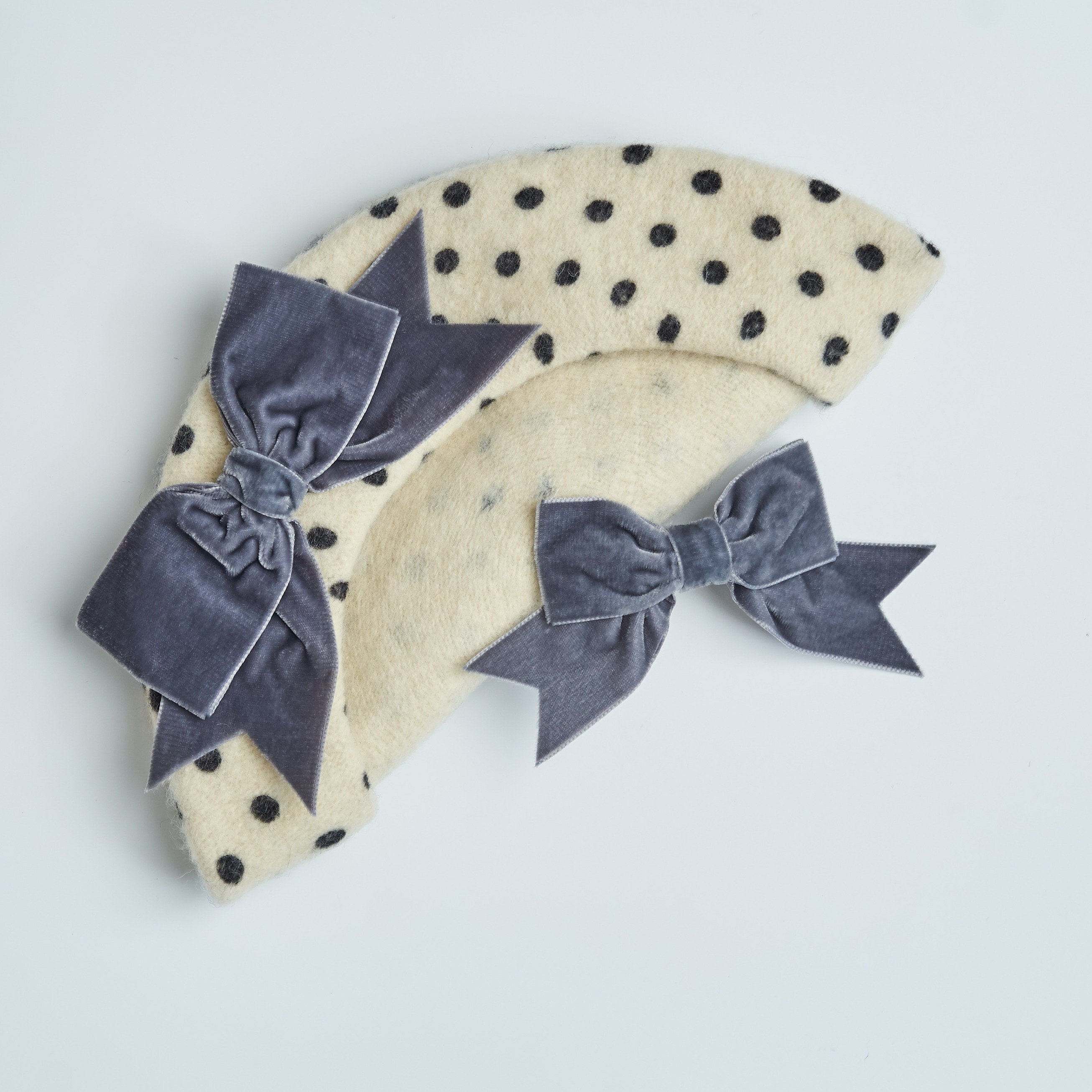 Vintage gray Wool Hat, polka dot bow hat Wonderland main image 4
