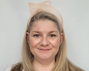 Peach Pink Crinoline Knot Headband, Peach Fascinator Headband, Peach Statement Headband, Peach Bandeau Headband, Peach Wedding Fascinator