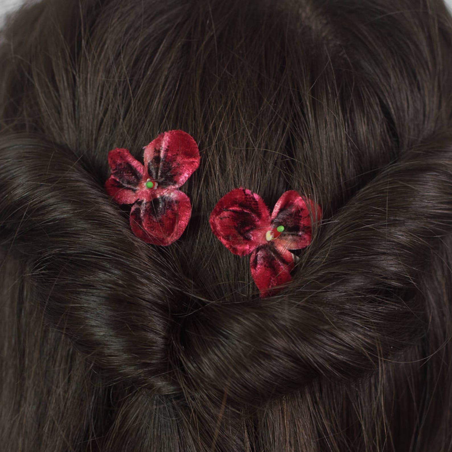 Red Flower Hair Grips Red Flower Hair Pins Red Flower Hair Etsy