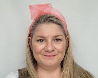 Coral Pink Crinoline Knot Headband, Coral Fascinator Headband, Coral Statement Headband, Coral Bandeau Headband, Coral Wedding Fascinator
