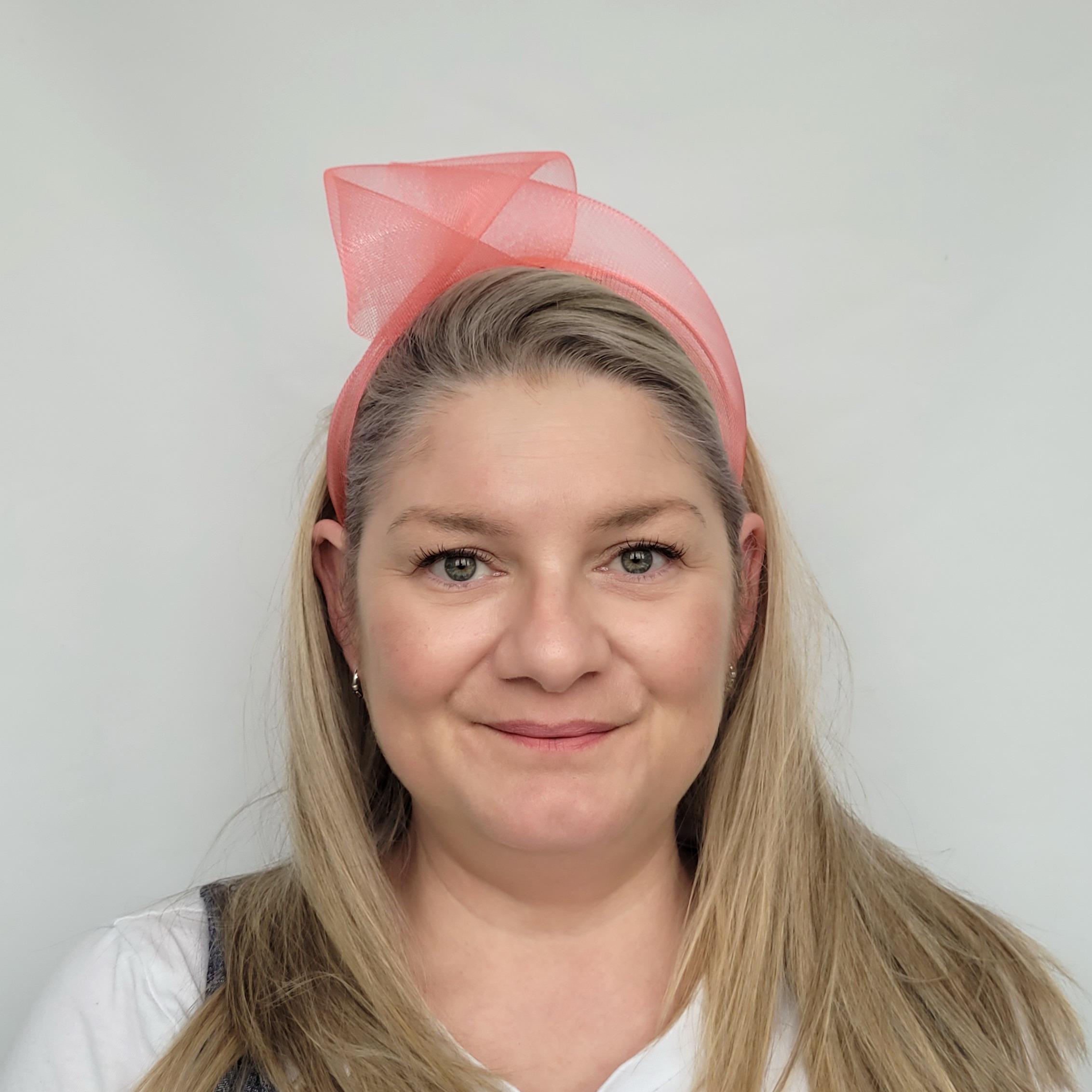 Coral Pink Crinoline Knot Headband, Coral Fascinator 