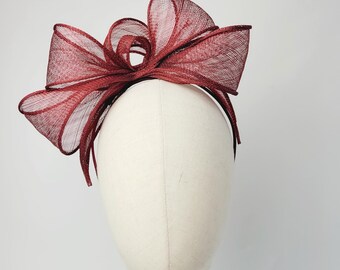 Wine Red Sinamay Loop Fascinator, Red Wedding Fascinator, Red Statement Headband, Red Race Day Fascinator, Red Vegan Fascinator