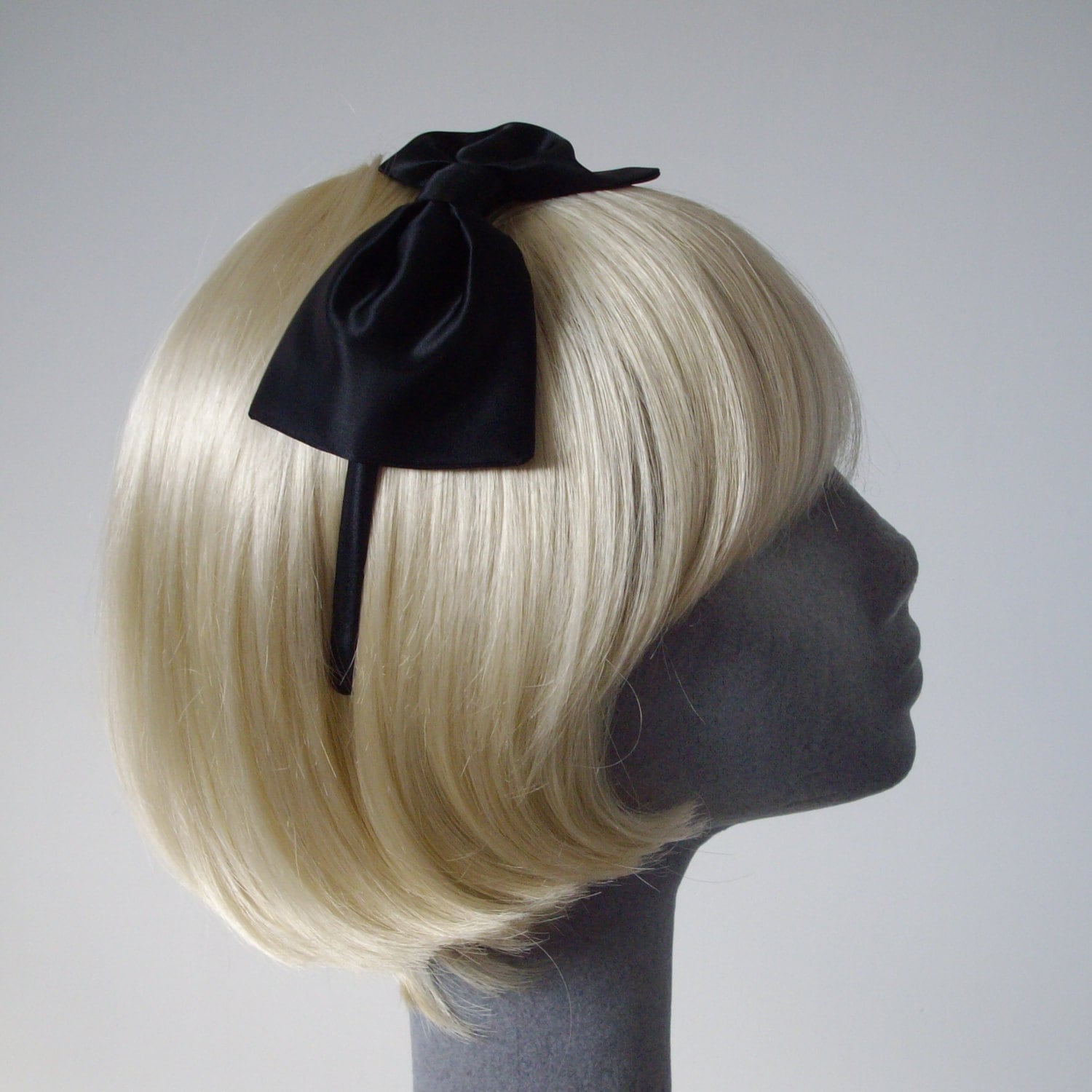 Black Satin Bow Headband, Aliceband, Hair Bow