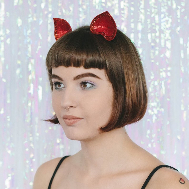 Red Glitter Cat Ears Headband Halloween Glitter Cat Ears Etsy