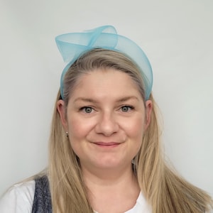 Peacock Blue Crinoline Knot Headband, Turquoise Blue Wedding Fascinator Headband, Turquoise Statement Headband, Turquoise Bandeau Headband