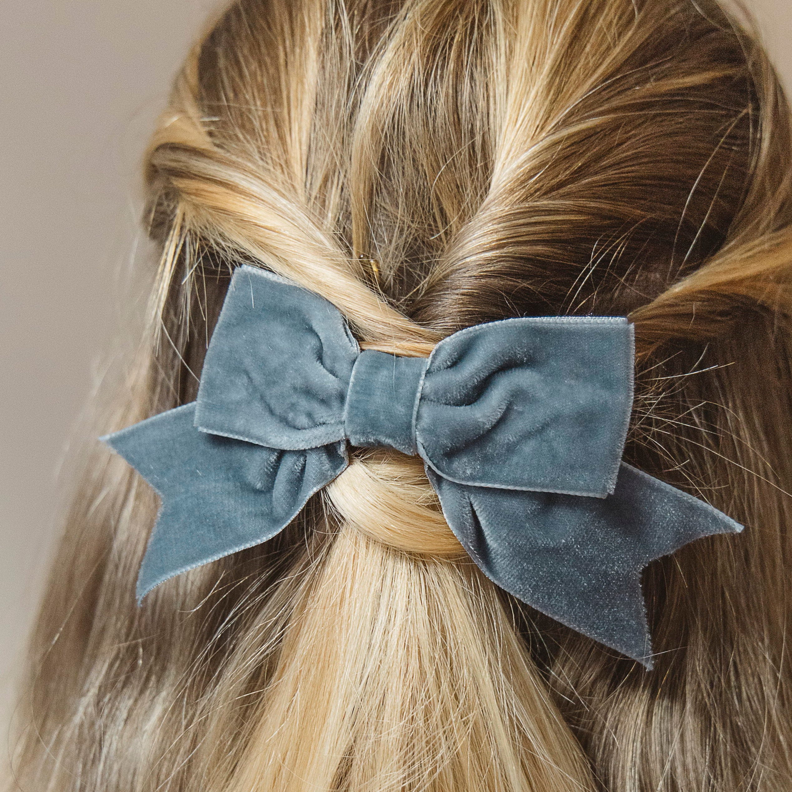 Grey Velvet Ribbon Bow Hair Clip, Classic Grey Velvet Hair Bow