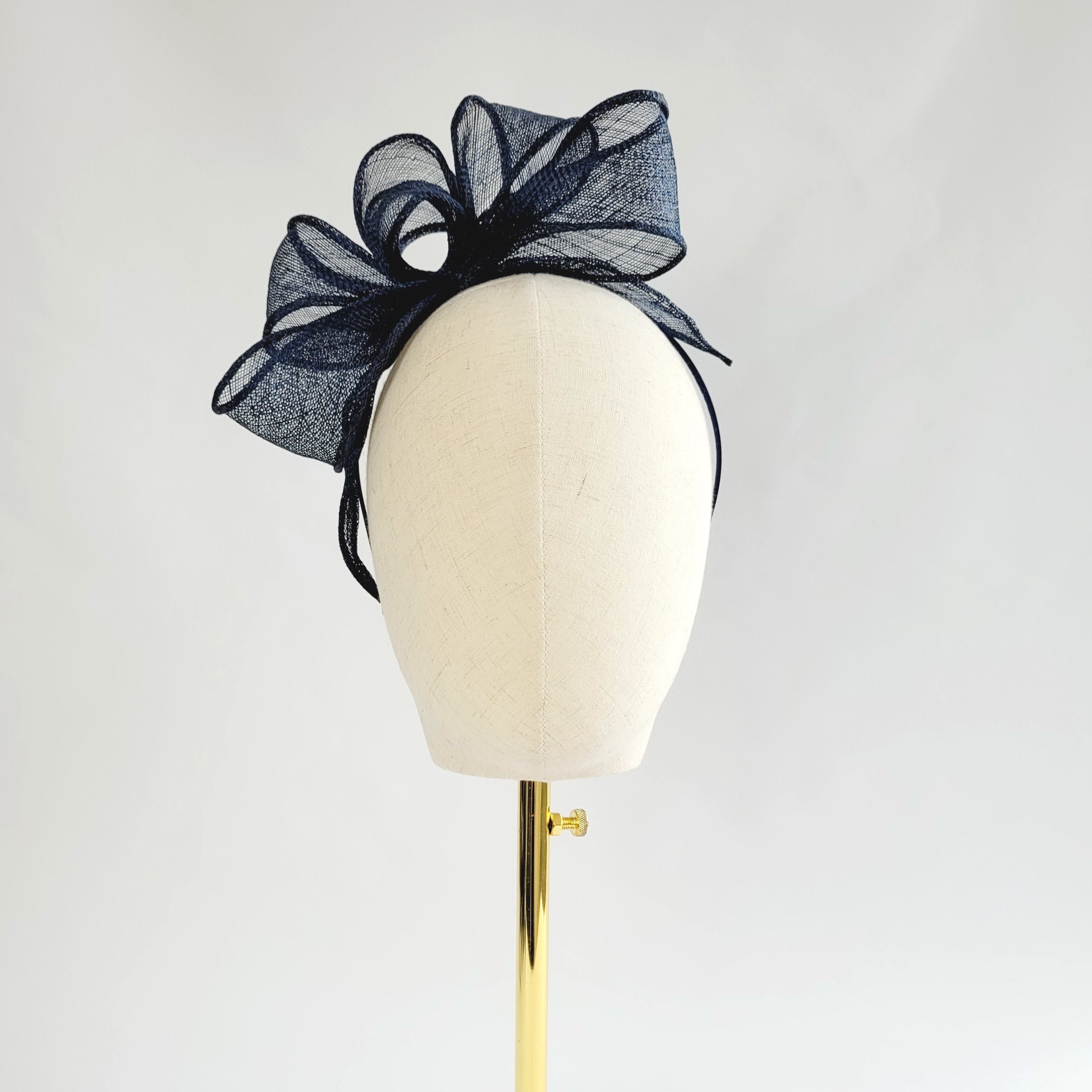 Navy Blue Sinamay Loop Fascinator, Wedding Statement Headband, Race Day Vegan Fascinator