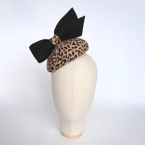 Leopard Print Felt Hat With Black Bow 