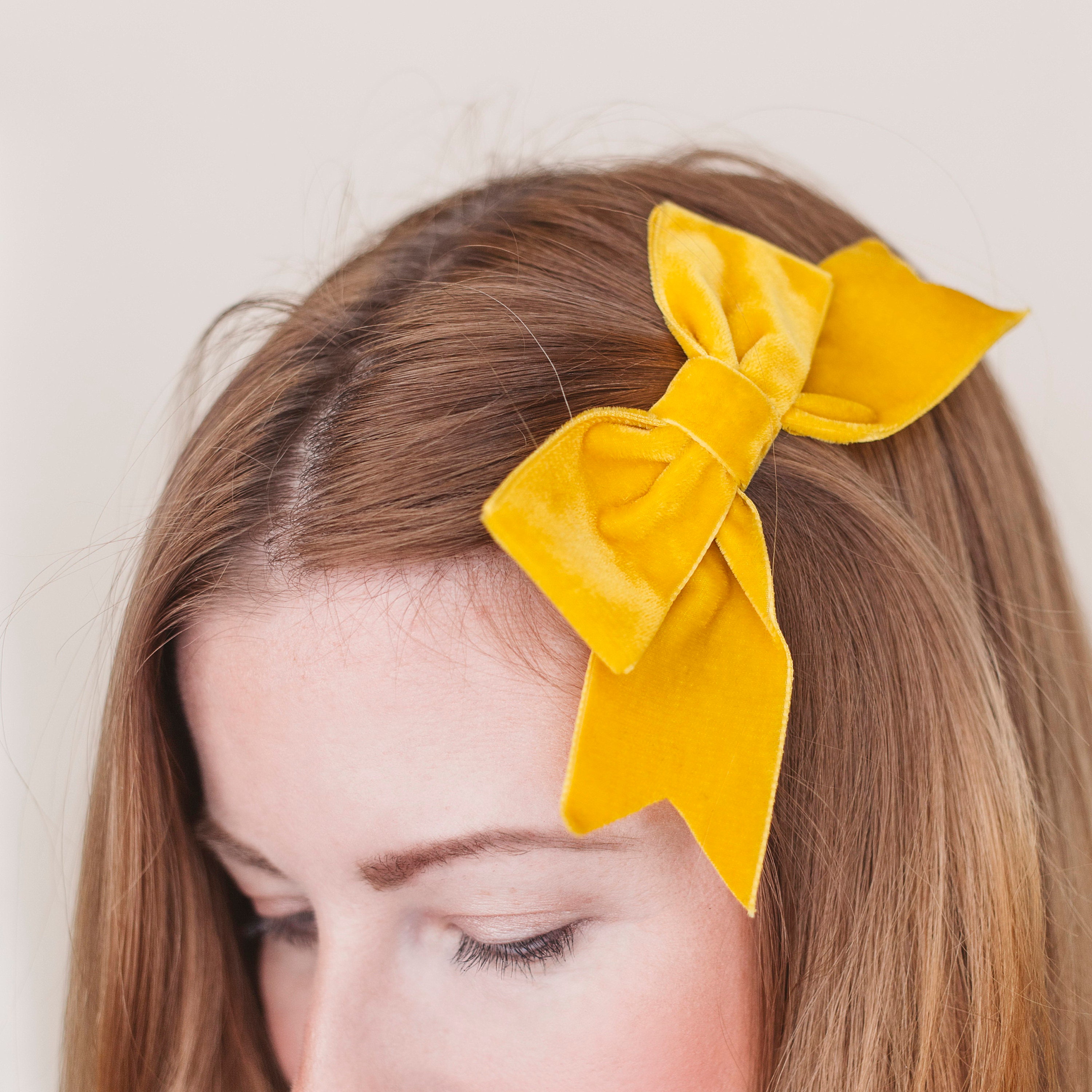 Mustard Yellow Velvet Ribbon Bow Hair Clip, Classic Mustard Mustard Yellow Velvet Ribbon Bow Hair Clip, Classic Mustard