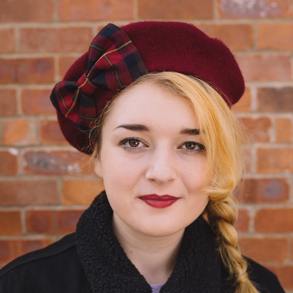 Wool Felt Wine Beret Wine Red Wool Felt Beret Hat With Wine Navy