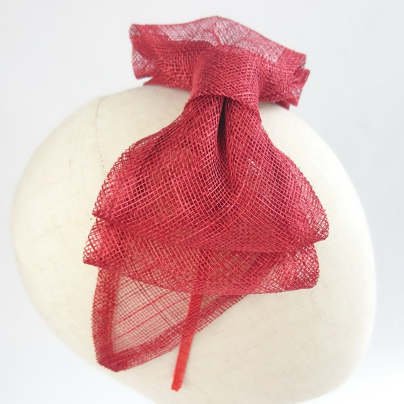 Red Large Bow Fascinator, Red Sinamay Fascinator, Red  display picture 3