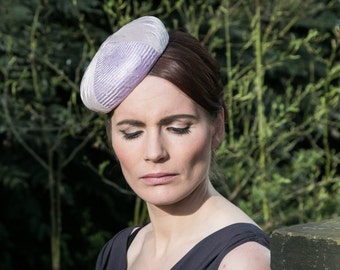 Lilac Straw Cocktail Hat with Silk Pleating, Lilac Race Day Hat, Lilac Wedding Hat, Lilac Occasion Hat