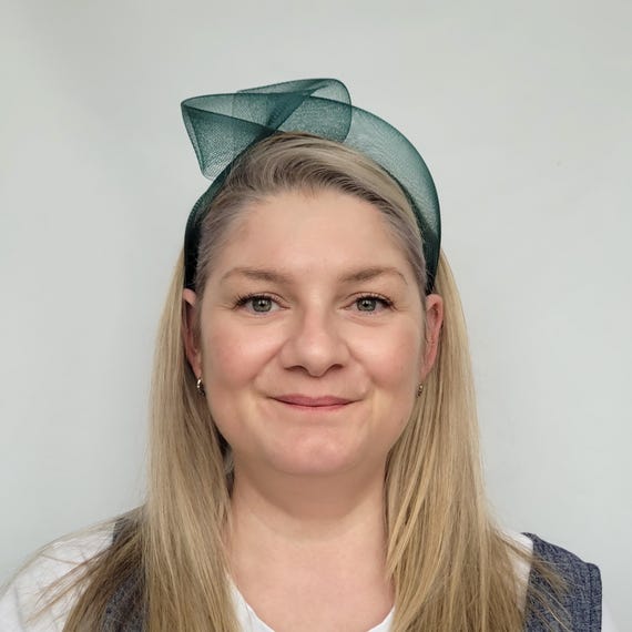 Dark Green Crinoline Knot Headband, Bottle Green Fascinator Headband, Green Statement Headband, Green Wedding Fascinator, Vegan Headband