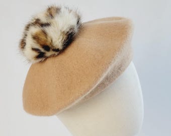 Faux Leopard Print Wool Beret With Pom Pom - Etsy display picture 1