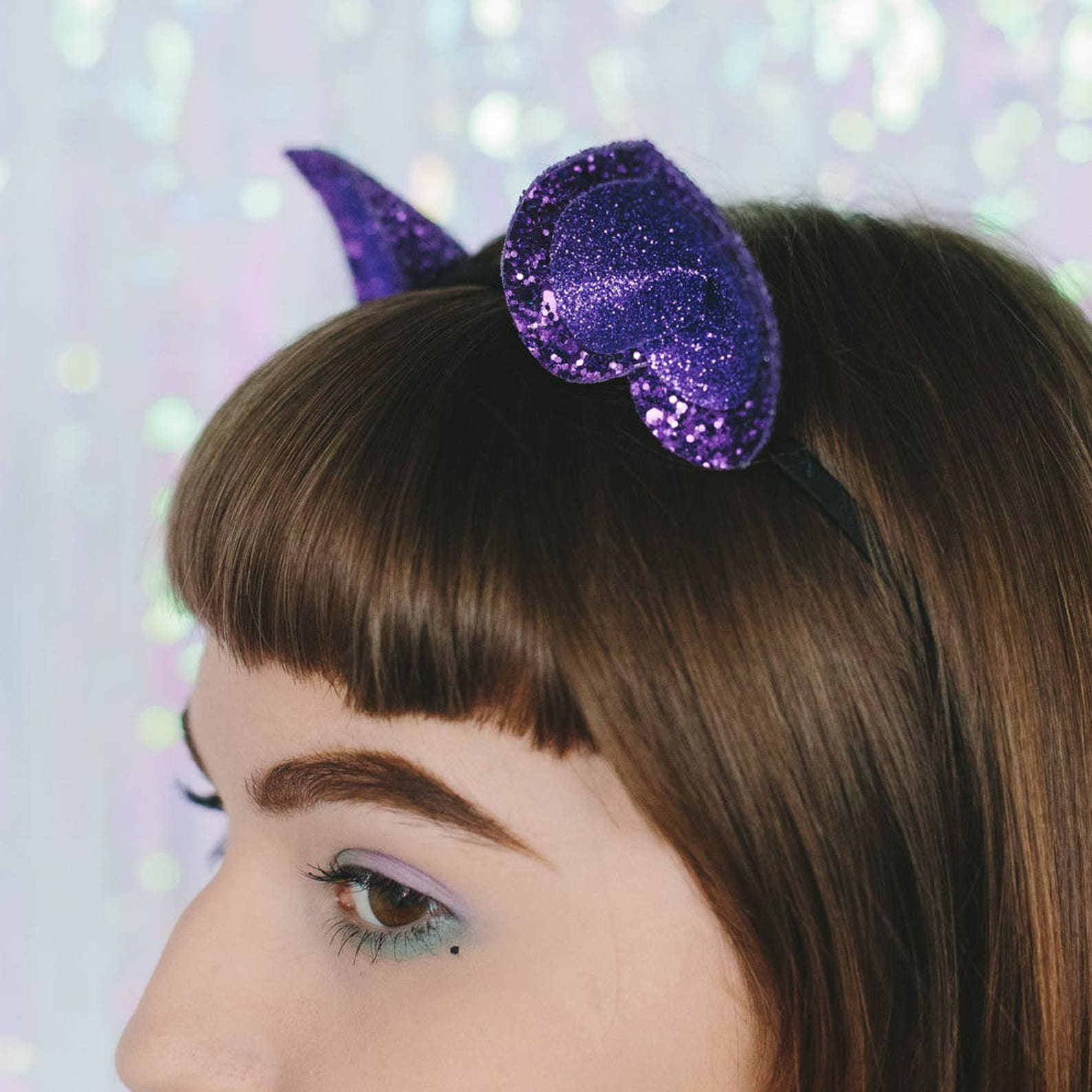 Purple Glitter Cat Ears Headband Halloween Glitter Cat Ears Etsy