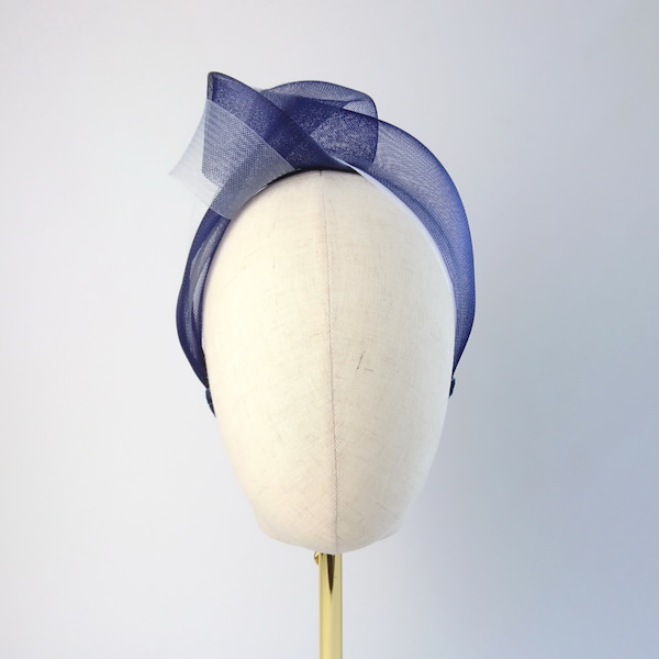 Navy White Double Knot Headband, Navy Blue Mesh Fascinator Headband, Navy Statement Headband, Navy Bandeau Headband, Navy Wedding Fascinator